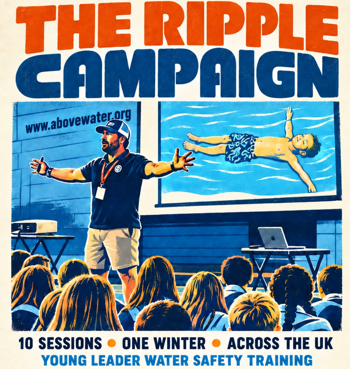 The Ripple Campaign artwork showing water-safety teaching and a child floating